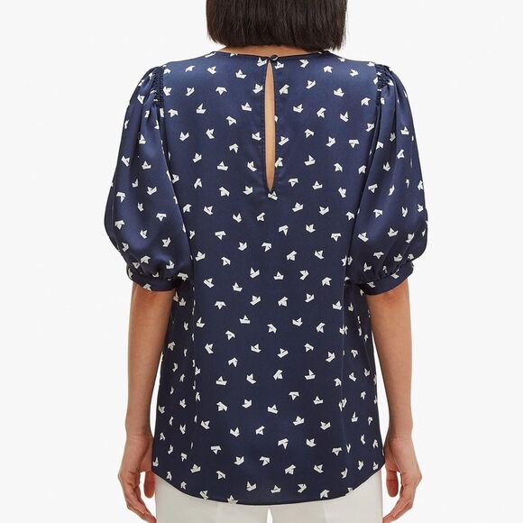 Kate Spade Navy Blue Patterned Blouse Women's Size XXS Designer Nautical Coastal - Picture 3 of 9
